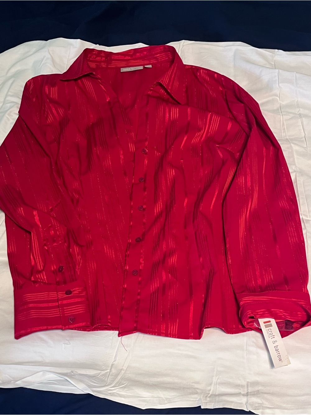 croft & barrow Red Satin-Striped Button Front Blouse